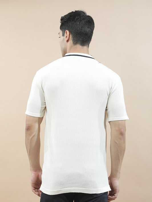 T-Shirt for Men | Breathable & Soft with Color Fastness Regular Fit Polo Neck Poly Cotton Fabric Striped Pattern