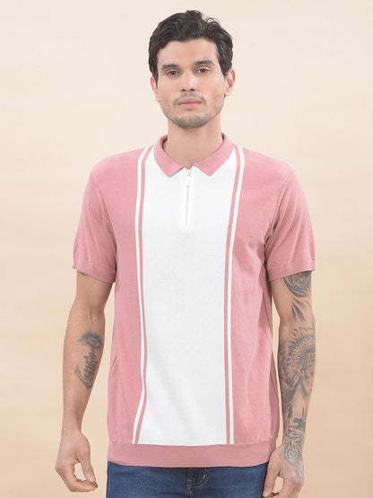 T-Shirt for Men | Breathable & Soft with Color Fastness Regular Fit Polo Neck Cotton Blend Fabric Striped Pattern