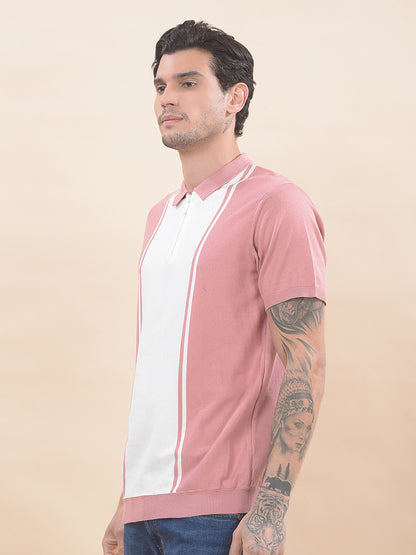 T-Shirt for Men | Breathable & Soft with Color Fastness Regular Fit Polo Neck Cotton Blend Fabric Striped Pattern