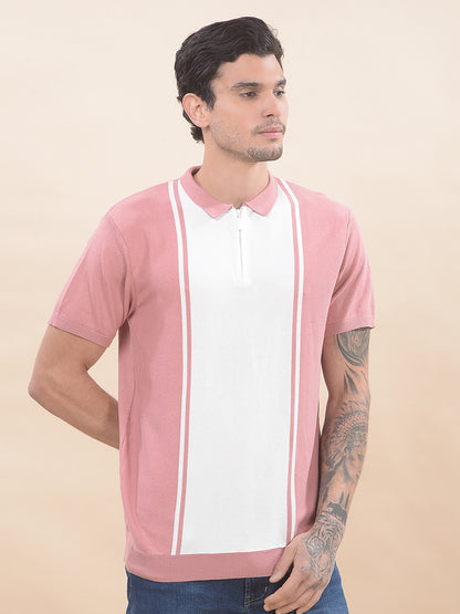 T-Shirt for Men | Breathable & Soft with Color Fastness Regular Fit Polo Neck Cotton Blend Fabric Striped Pattern