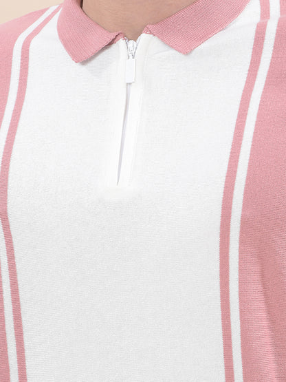 T-Shirt for Men | Breathable & Soft with Color Fastness Regular Fit Polo Neck Cotton Blend Fabric Striped Pattern