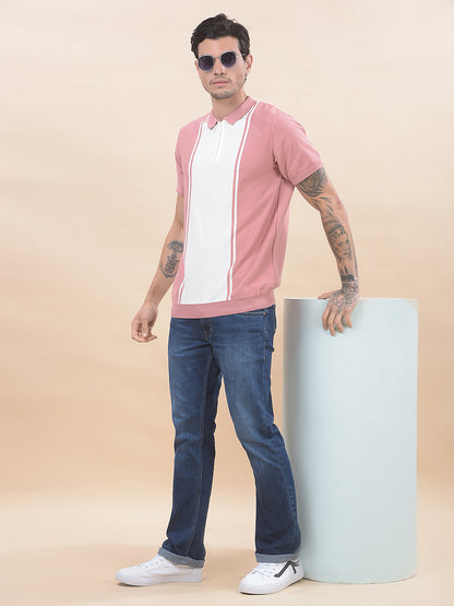 T-Shirt for Men | Breathable & Soft with Color Fastness Regular Fit Polo Neck Cotton Blend Fabric Striped Pattern