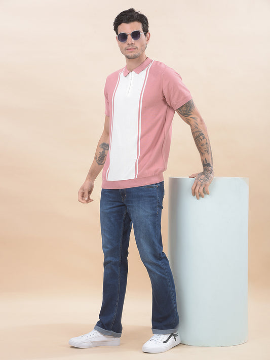T-Shirt for Men | Breathable & Soft with Color Fastness Regular Fit Polo Neck Cotton Blend Fabric Striped Pattern