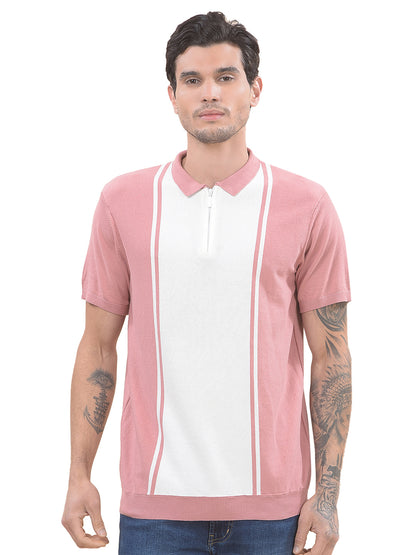 T-Shirt for Men | Breathable & Soft with Color Fastness Regular Fit Polo Neck Cotton Blend Fabric Striped Pattern