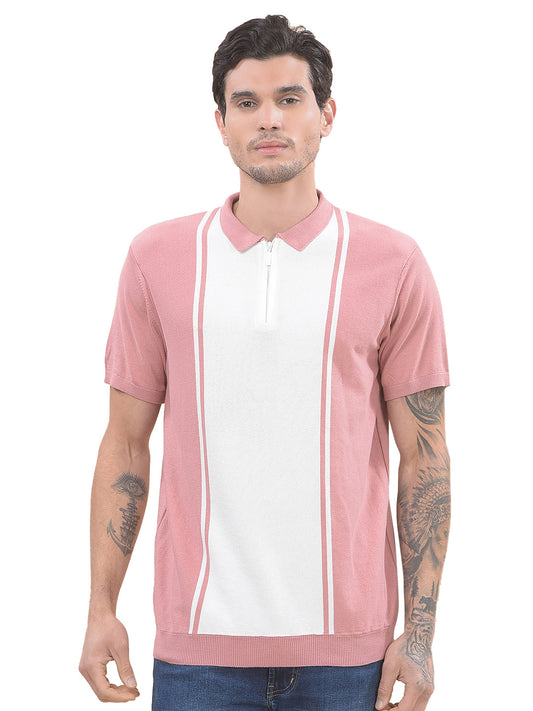 T-Shirt for Men | Breathable & Soft with Color Fastness Regular Fit Polo Neck Cotton Blend Fabric Striped Pattern