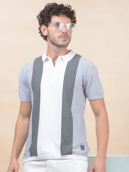 T-Shirt for Men | Breathable & Soft with Color Fastness Regular Fit Polo Neck Cotton Blend Fabric Striped Pattern