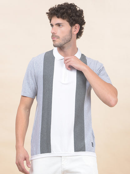 T-Shirt for Men | Breathable & Soft with Color Fastness Regular Fit Polo Neck Cotton Blend Fabric Striped Pattern
