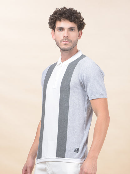 T-Shirt for Men | Breathable & Soft with Color Fastness Regular Fit Polo Neck Cotton Blend Fabric Striped Pattern