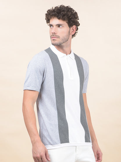 T-Shirt for Men | Breathable & Soft with Color Fastness Regular Fit Polo Neck Cotton Blend Fabric Striped Pattern