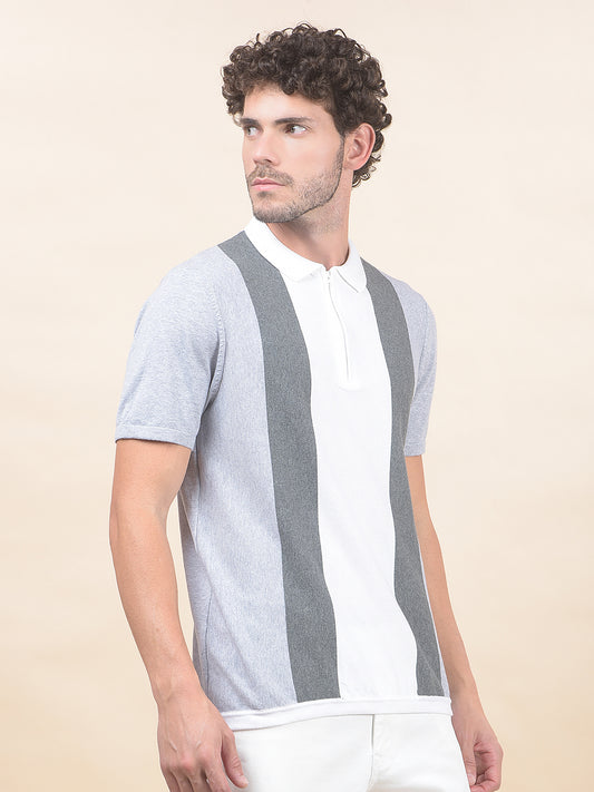 T-Shirt for Men | Breathable & Soft with Color Fastness Regular Fit Polo Neck Cotton Blend Fabric Striped Pattern