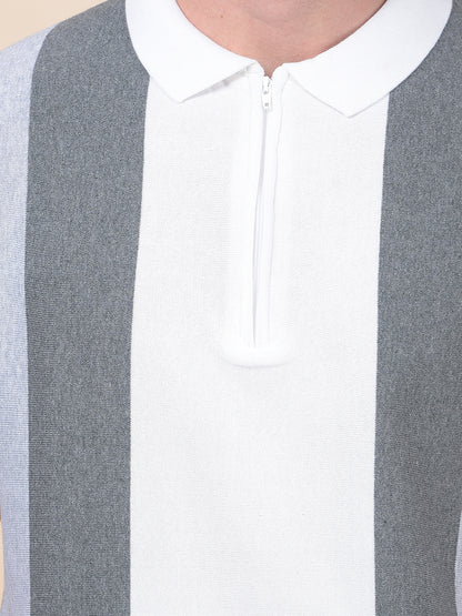 T-Shirt for Men | Breathable & Soft with Color Fastness Regular Fit Polo Neck Cotton Blend Fabric Striped Pattern