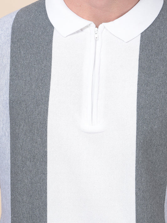T-Shirt for Men | Breathable & Soft with Color Fastness Regular Fit Polo Neck Cotton Blend Fabric Striped Pattern