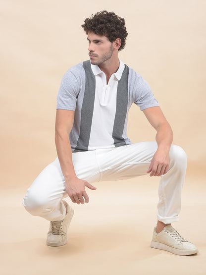 T-Shirt for Men | Breathable & Soft with Color Fastness Regular Fit Polo Neck Cotton Blend Fabric Striped Pattern