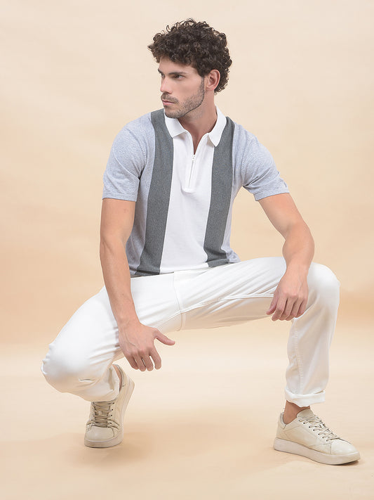 T-Shirt for Men | Breathable & Soft with Color Fastness Regular Fit Polo Neck Cotton Blend Fabric Striped Pattern