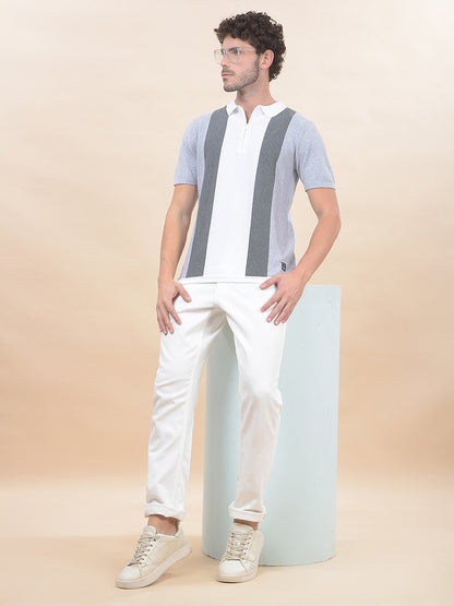 T-Shirt for Men | Breathable & Soft with Color Fastness Regular Fit Polo Neck Cotton Blend Fabric Striped Pattern