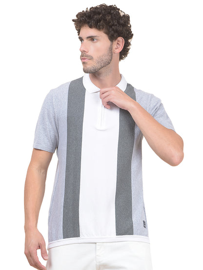 T-Shirt for Men | Breathable & Soft with Color Fastness Regular Fit Polo Neck Cotton Blend Fabric Striped Pattern