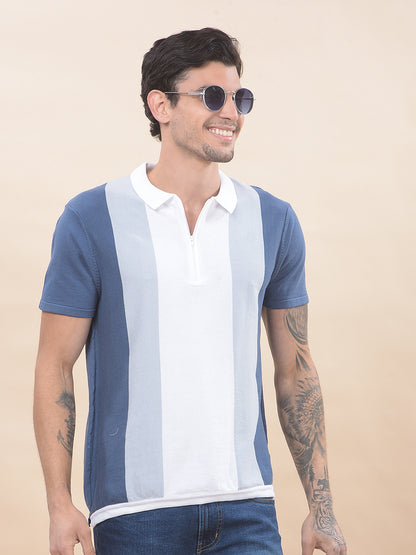 T-Shirt for Men | Breathable & Soft with Color Fastness Regular Fit Polo Neck Cotton Blend Fabric Colourblocked Pattern