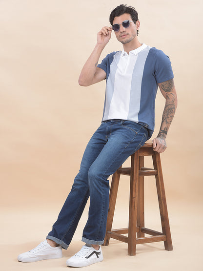 T-Shirt for Men | Breathable & Soft with Color Fastness Regular Fit Polo Neck Cotton Blend Fabric Colourblocked Pattern
