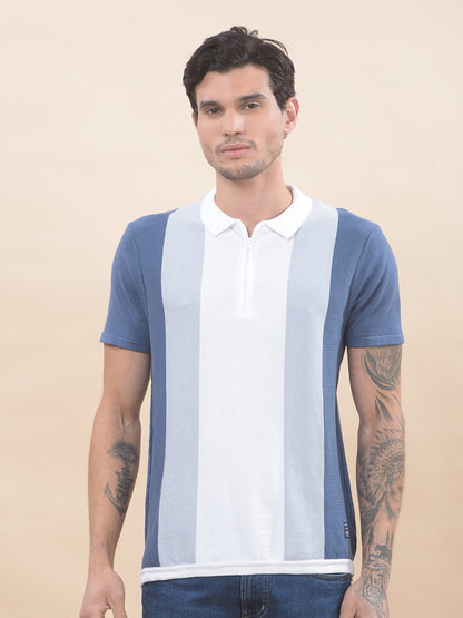 T-Shirt for Men | Breathable & Soft with Color Fastness Regular Fit Polo Neck Cotton Blend Fabric Colourblocked Pattern