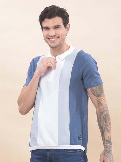 T-Shirt for Men | Breathable & Soft with Color Fastness Regular Fit Polo Neck Cotton Blend Fabric Colourblocked Pattern