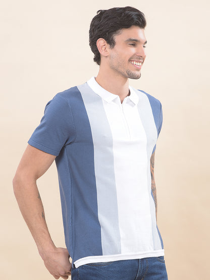 T-Shirt for Men | Breathable & Soft with Color Fastness Regular Fit Polo Neck Cotton Blend Fabric Colourblocked Pattern