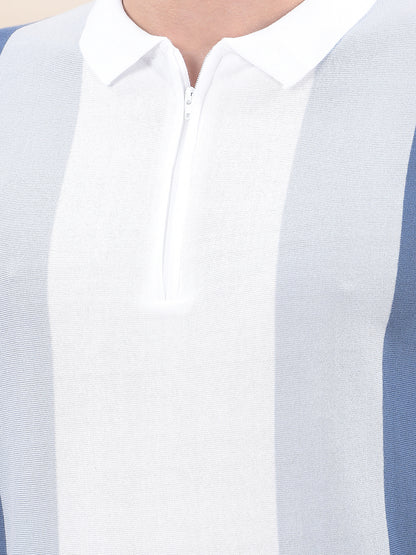T-Shirt for Men | Breathable & Soft with Color Fastness Regular Fit Polo Neck Cotton Blend Fabric Colourblocked Pattern