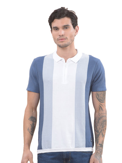 T-Shirt for Men | Breathable & Soft with Color Fastness Regular Fit Polo Neck Cotton Blend Fabric Colourblocked Pattern