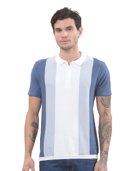 T-Shirt for Men | Breathable & Soft with Color Fastness Regular Fit Polo Neck Cotton Blend Fabric Colourblocked Pattern
