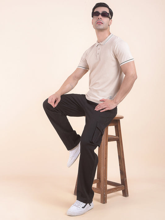 T-Shirt for Men | Breathable & Soft with Color Fastness Regular Fit Polo Neck Cotton Blend Fabric Solid Pattern
