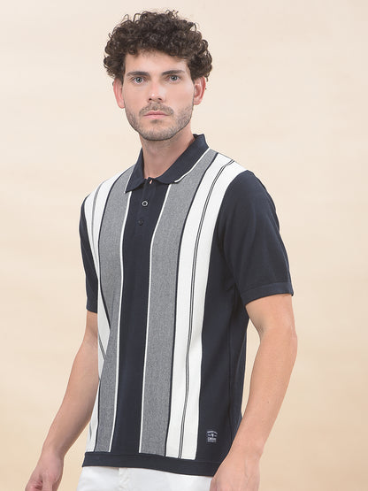 T-Shirt for Men | Breathable & Soft with Color Fastness Regular Fit Polo Neck Cotton Blend Fabric Striped Pattern