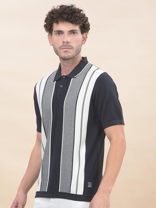 T-Shirt for Men | Breathable & Soft with Color Fastness Regular Fit Polo Neck Cotton Blend Fabric Striped Pattern