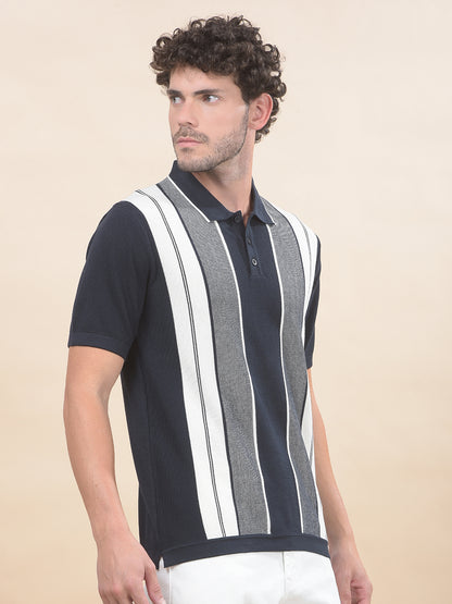 T-Shirt for Men | Breathable & Soft with Color Fastness Regular Fit Polo Neck Cotton Blend Fabric Striped Pattern