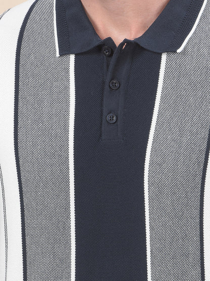 T-Shirt for Men | Breathable & Soft with Color Fastness Regular Fit Polo Neck Cotton Blend Fabric Striped Pattern