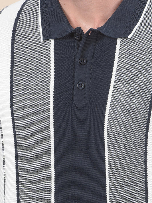 T-Shirt for Men | Breathable & Soft with Color Fastness Regular Fit Polo Neck Cotton Blend Fabric Striped Pattern