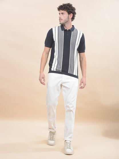 T-Shirt for Men | Breathable & Soft with Color Fastness Regular Fit Polo Neck Cotton Blend Fabric Striped Pattern