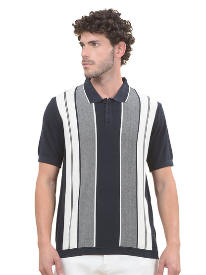 T-Shirt for Men | Breathable & Soft with Color Fastness Regular Fit Polo Neck Cotton Blend Fabric Striped Pattern