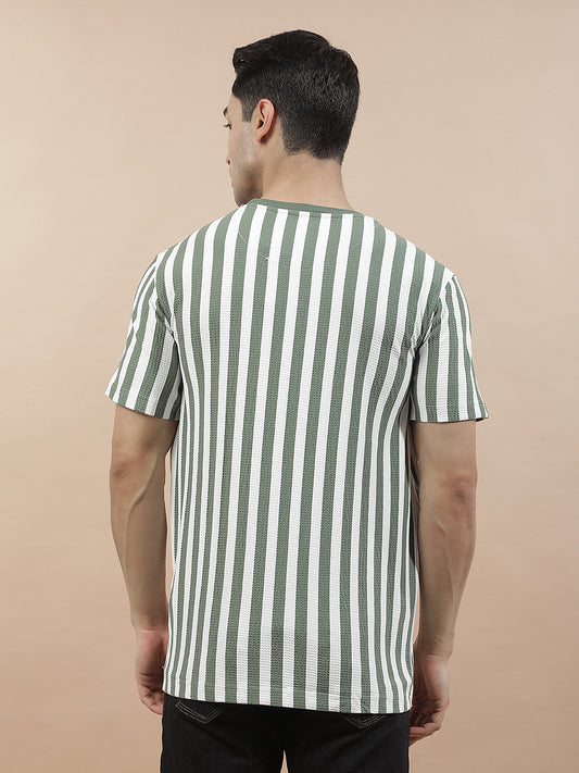 T-Shirt for Men | Breathable & Soft with Color Fastness Regular Fit Round Neck Poly Cotton Fabric Striped Pattern