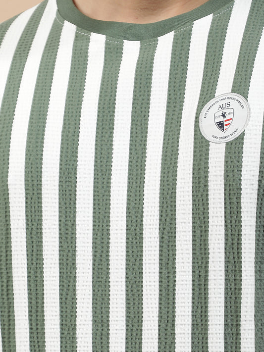 T-Shirt for Men | Breathable & Soft with Color Fastness Regular Fit Round Neck Poly Cotton Fabric Striped Pattern