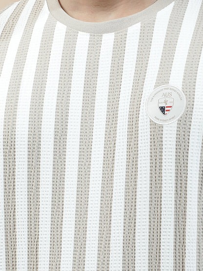 T-Shirt for Men | Breathable & Soft with Color Fastness Regular Fit Round Neck Poly Cotton Fabric Striped Pattern
