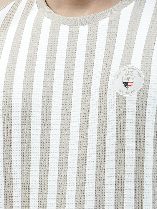 T-Shirt for Men | Breathable & Soft with Color Fastness Regular Fit Round Neck Poly Cotton Fabric Striped Pattern