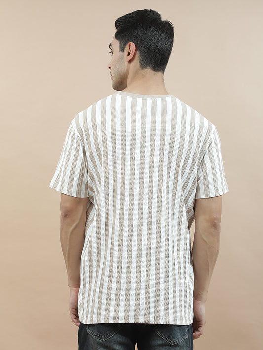 T-Shirt for Men | Breathable & Soft with Color Fastness Regular Fit Round Neck Poly Cotton Fabric Striped Pattern