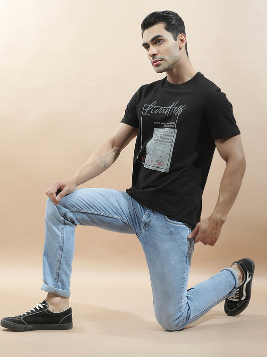T-Shirt for Men | Breathable & Soft with Color Fastness Regular Fit Round Neck Poly Cotton Fabric Printed Pattern