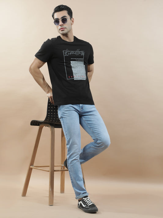 T-Shirt for Men | Breathable & Soft with Color Fastness Regular Fit Round Neck Poly Cotton Fabric Printed Pattern