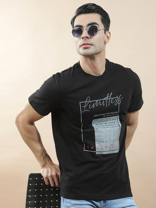 T-Shirt for Men | Breathable & Soft with Color Fastness Regular Fit Round Neck Poly Cotton Fabric Printed Pattern