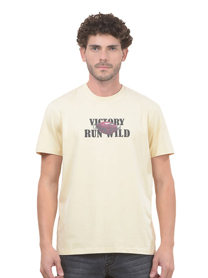 T-Shirt for Men | Breathable & Soft with Color Fastness Regular Fit Round Neck Cotton Blend Fabric Printed Pattern