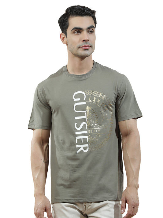 T-Shirt for Men | Breathable & Soft with Color Fastness Regular Fit Round Neck Cotton Blend Fabric Printed Pattern
