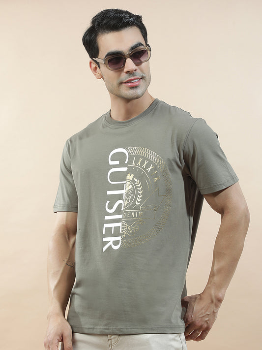 T-Shirt for Men | Breathable & Soft with Color Fastness Regular Fit Round Neck Cotton Blend Fabric Printed Pattern