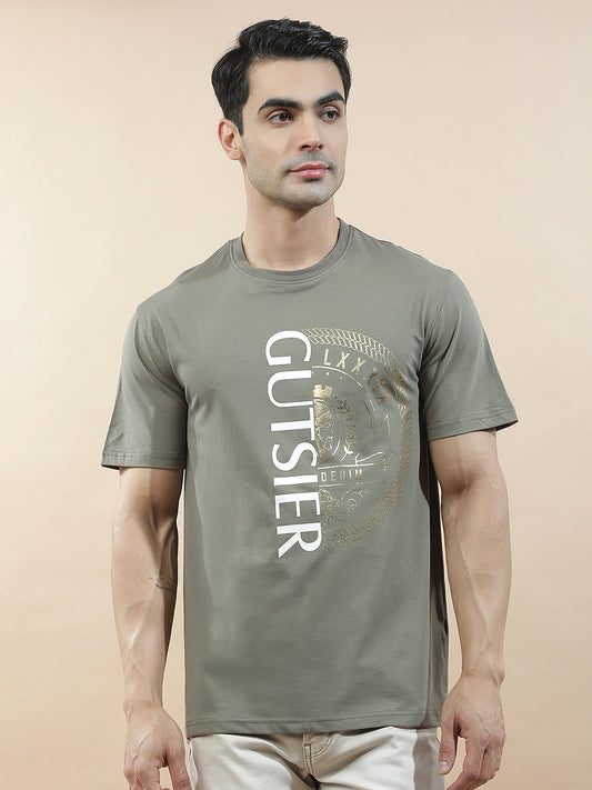 T-Shirt for Men | Breathable & Soft with Color Fastness Regular Fit Round Neck Cotton Blend Fabric Printed Pattern