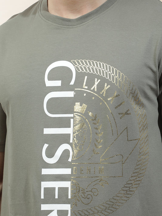 T-Shirt for Men | Breathable & Soft with Color Fastness Regular Fit Round Neck Cotton Blend Fabric Printed Pattern