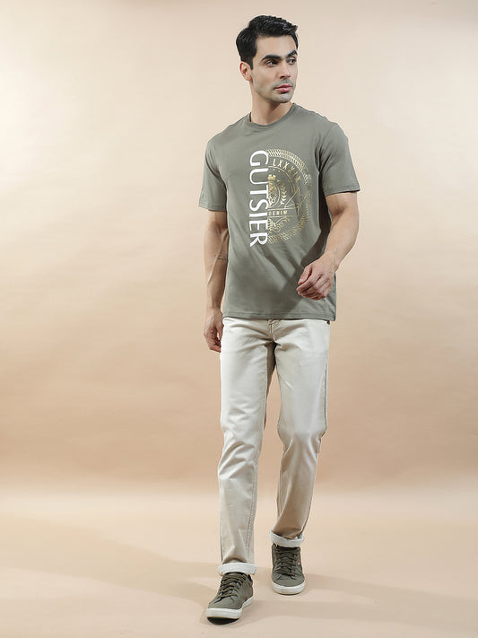 T-Shirt for Men | Breathable & Soft with Color Fastness Regular Fit Round Neck Cotton Blend Fabric Printed Pattern